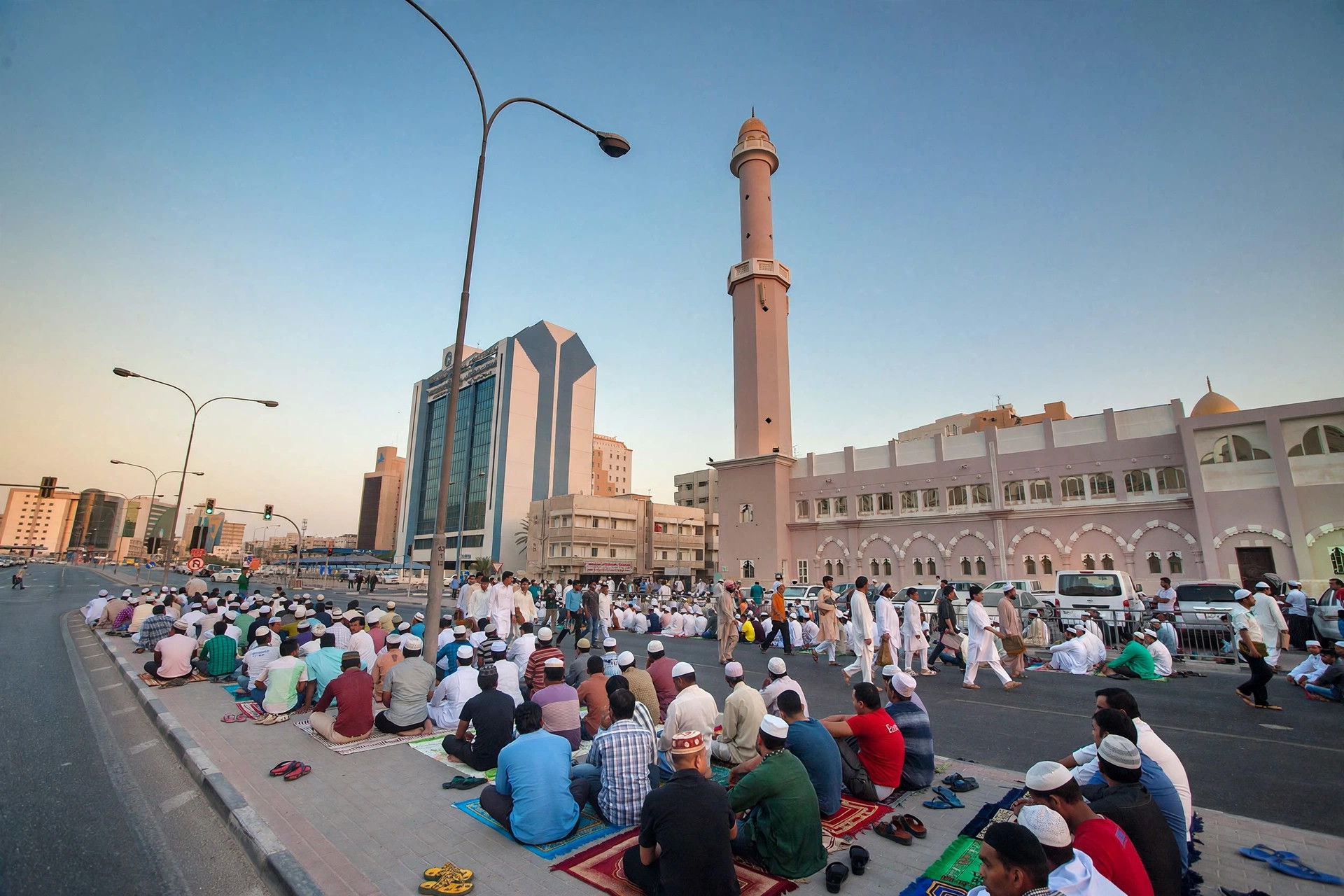Maghrib prayer time Qatar - mosque at sunset
